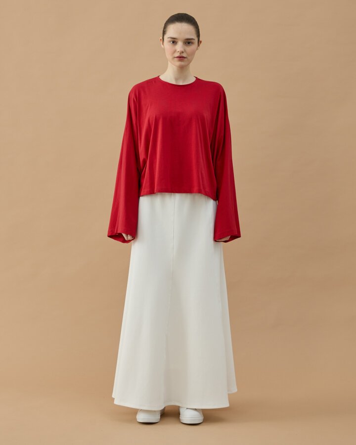 Süprem Crop Pelerin Bluz Kırmızı - Aybikestil (1)