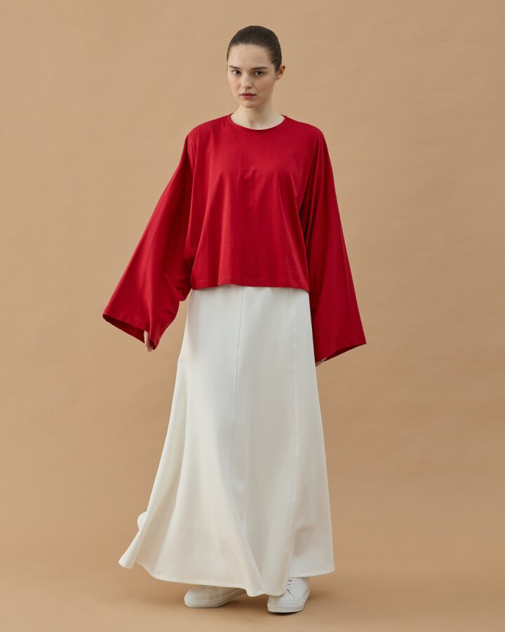 Süprem Crop Pelerin Bluz Kırmızı - Aybikestil (1)