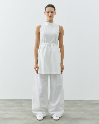 Süprem Fonksiyonel Yırtmaçlı İçlik Etek Ekru - Aybikestil (1)