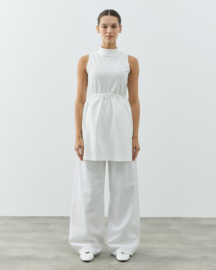 Süprem Fonksiyonel Yırtmaçlı İçlik Etek Ekru - Aybikestil (1)