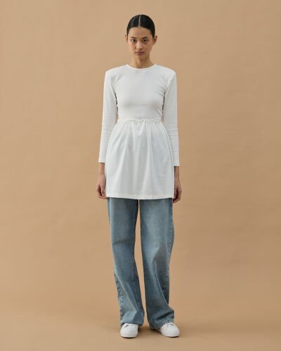 Süprem Fonksiyonel Yırtmaçlı İçlik Etek Ekru - Aybikestil (1)