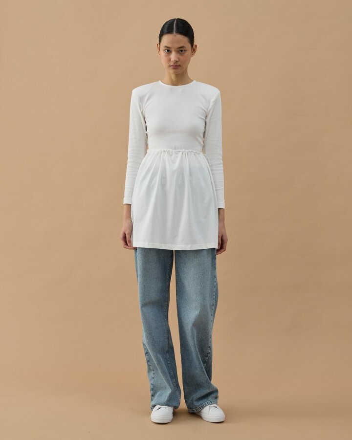 Süprem Fonksiyonel Yırtmaçlı İçlik Etek Ekru - Aybikestil (1)