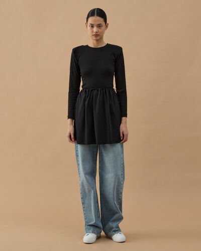 Süprem Fonksiyonel Yırtmaçlı İçlik Etek Siyah - Aybikestil (1)