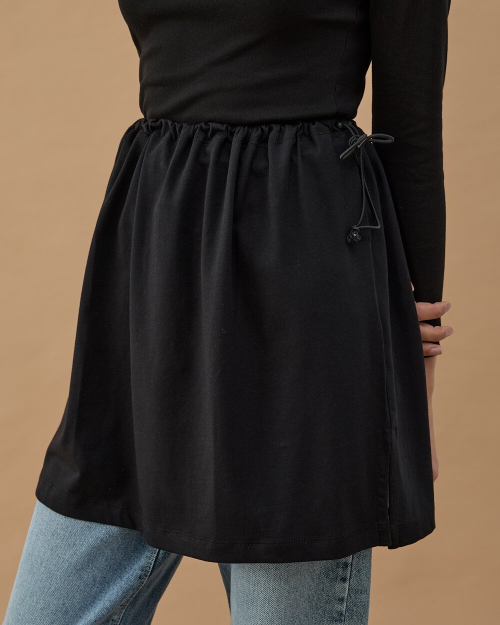 Süprem Fonksiyonel Yırtmaçlı İçlik Etek Siyah - Aybikestil