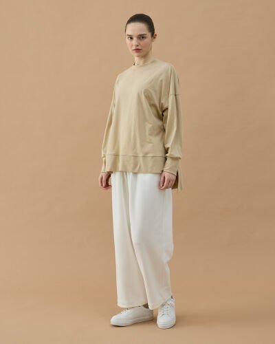 Süprem Fresh Yırtmaçlı Bluz Bej - Aybikestil (1)