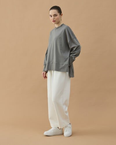 Süprem Fresh Yırtmaçlı Bluz Gri - Aybikestil (1)