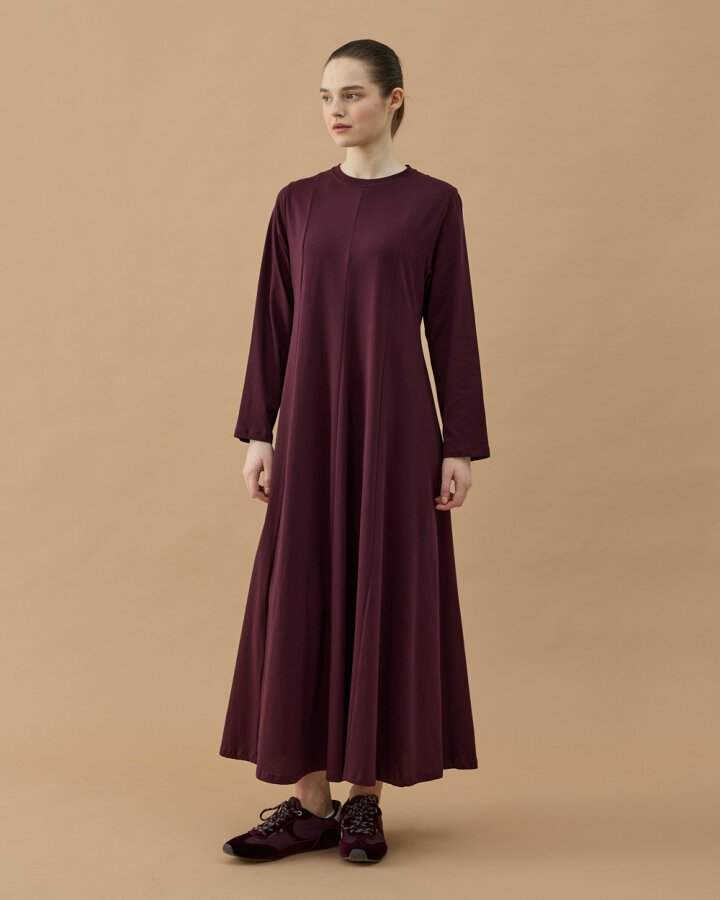 Süprem Kuplu Uzun Elbise Mürdüm