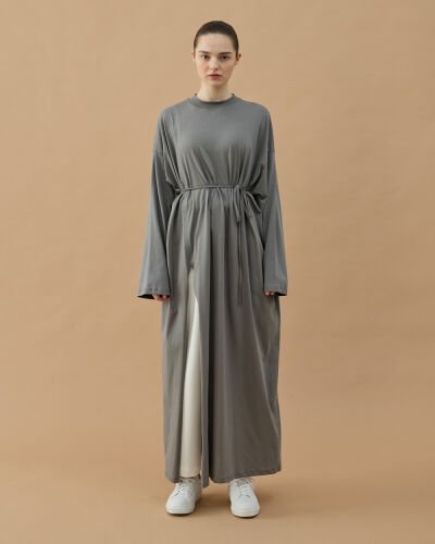 Süprem Uzun Yandan Yırtmaçlı Elbise Gri 