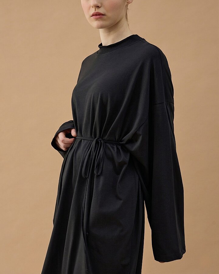 Süprem Uzun Yandan Yırtmaçlı Elbise Siyah - Aybikestil (1)