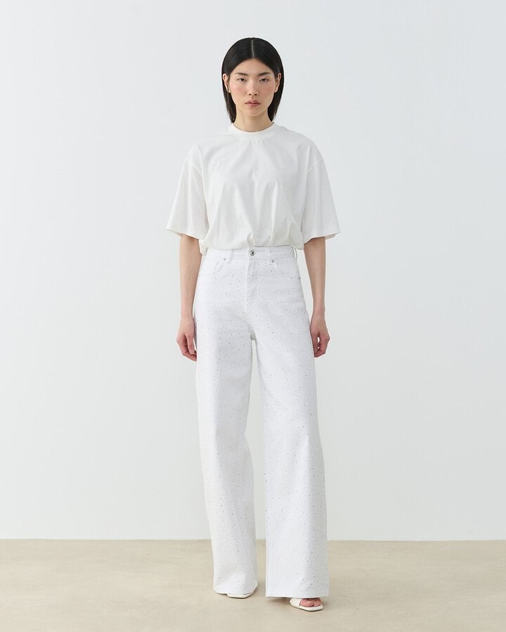 Taşlı Baggy Fit Jean Beyaz - Aybikestil (1)