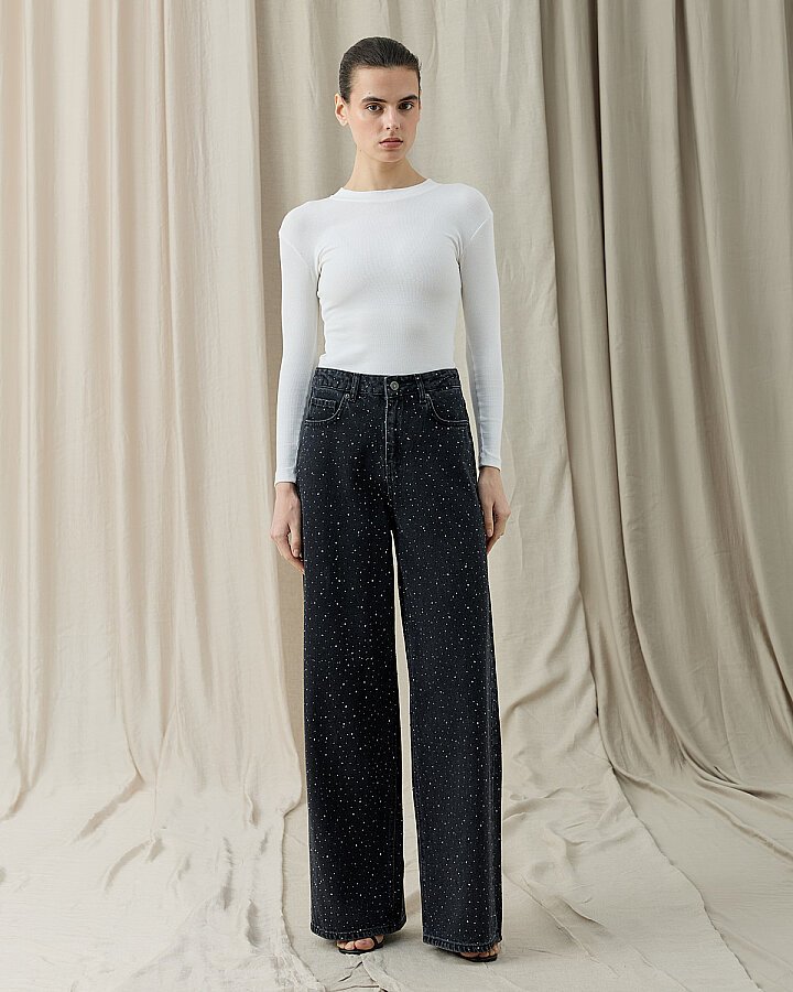 Taşlı Baggy Fit Jean Füme - Aybikestil (1)