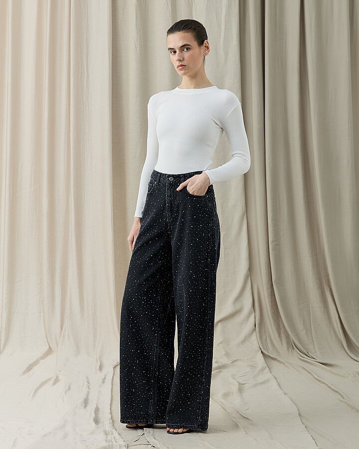 Taşlı Baggy Fit Jean Füme · 6