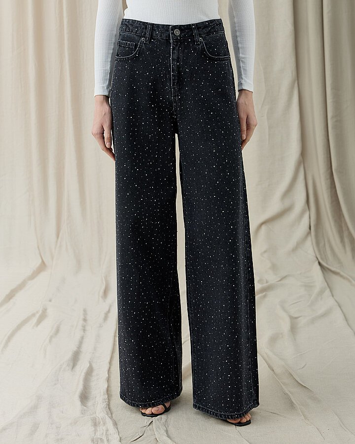 Taşlı Baggy Fit Jean Füme - Aybikestil