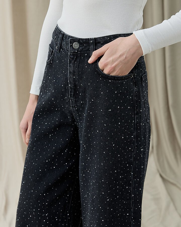 Taşlı Baggy Fit Jean Füme · 5