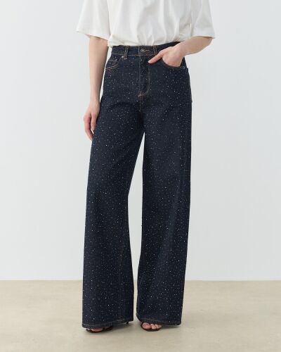 Taşlı Baggy Fit Jean Lacivert 