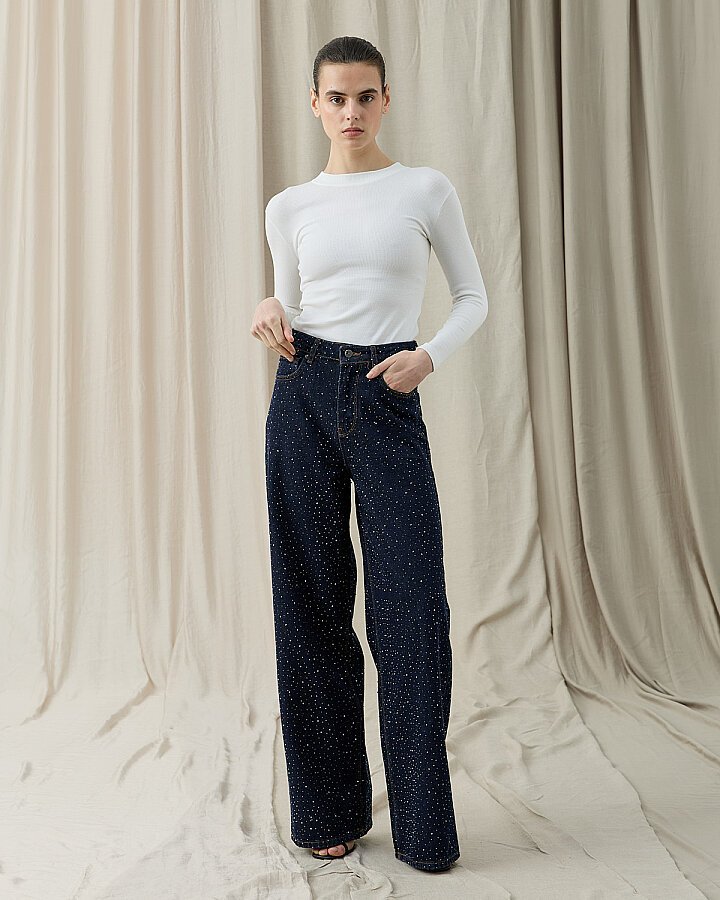 Taşlı Baggy Fit Jean Lacivert - Aybikestil (1)