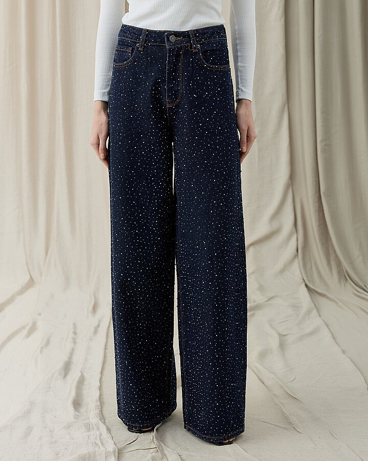 Taşlı Baggy Fit Jean Lacivert - Aybikestil