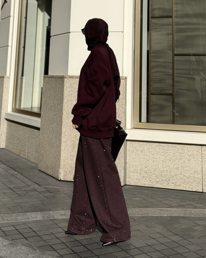 Taşlı Baggy Fit Jean Mürdüm - Aybikestil (1)