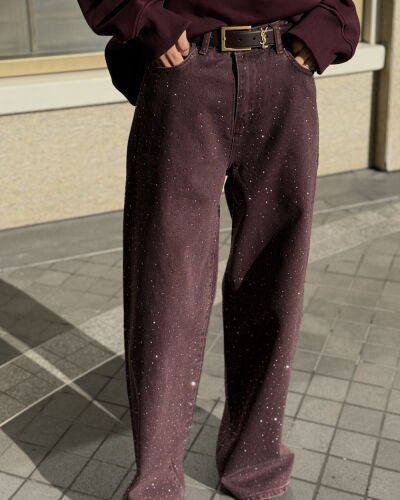 Taşlı Baggy Fit Jean Mürdüm 