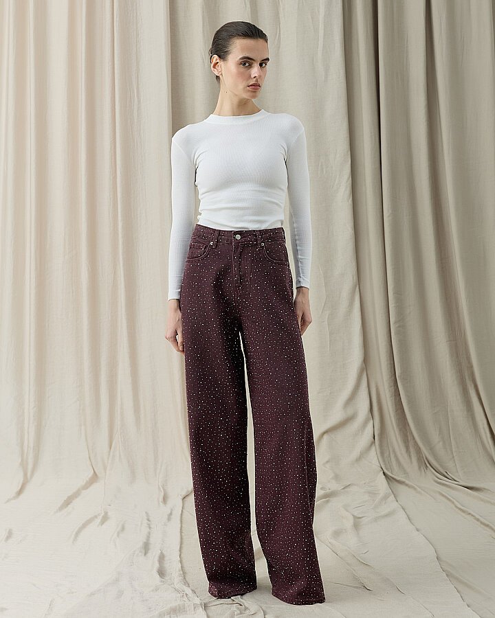 Taşlı Baggy Fit Jean Mürdüm - Aybikestil (1)