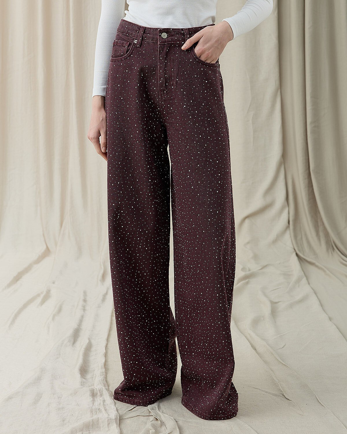 Taşlı Baggy Fit Jean Mürdüm - Aybikestil