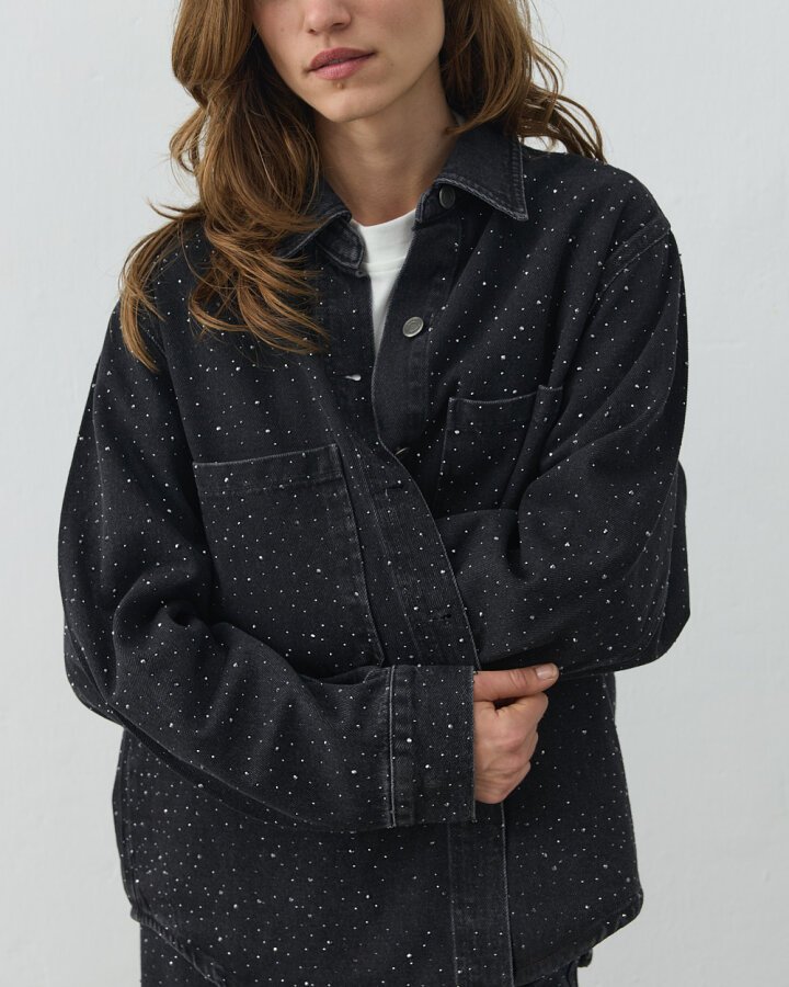 Taşlı Çift Cepli Jean Ceket Füme - Aybikestil (1)