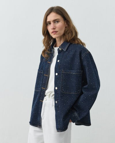 Taşlı Çift Cepli Jean Ceket Lacivert 