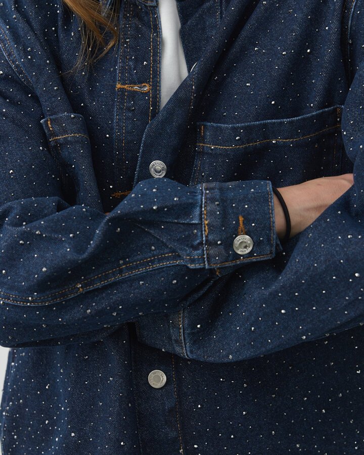 Taşlı Çift Cepli Jean Ceket Lacivert - Aybikestil (1)