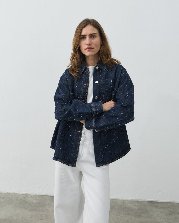 Taşlı Çift Cepli Jean Ceket Lacivert - Aybikestil (1)