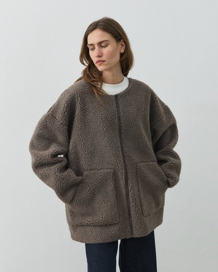 Teddy Fermuarlı Cepli Ceket Vizon