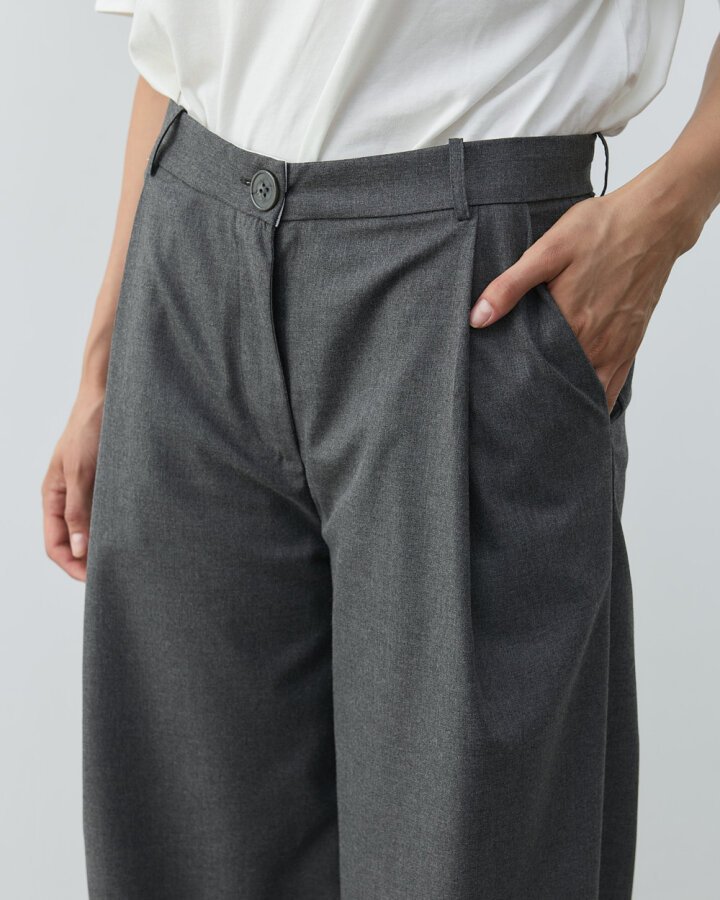 Tek Pileli Wide Leg Pantolon Antrasit - Aybikestil (1)