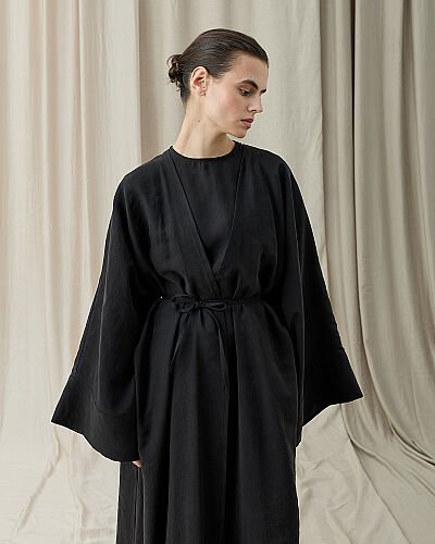 Tencel Diamond Kimono Abaya Siyah - Aybikestil (1)