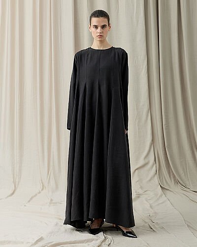 Tencel Godeli Elbise Siyah - Aybikestil (1)