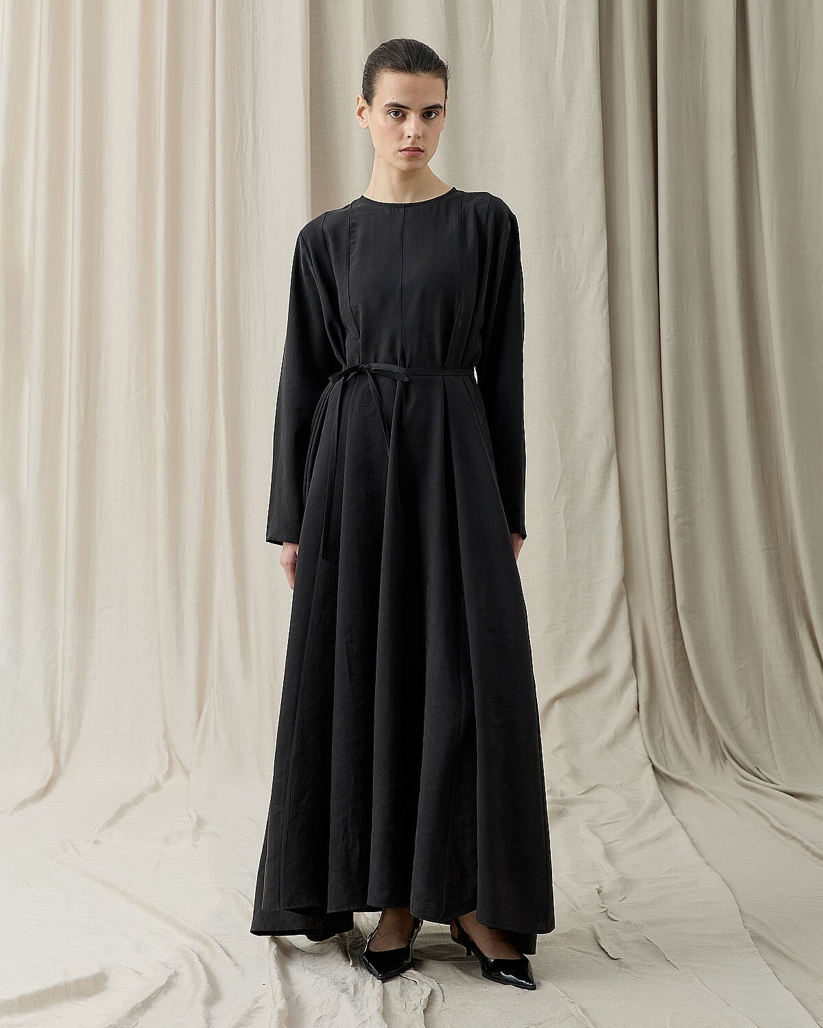 Tencel Godeli Elbise Siyah - Aybikestil