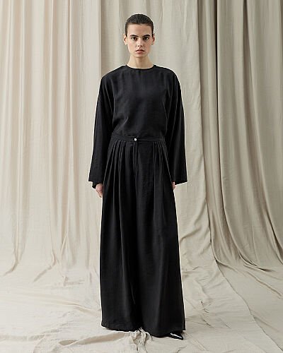 Tencel Küçük Pileli Bol Pantolon Siyah - Aybikestil (1)