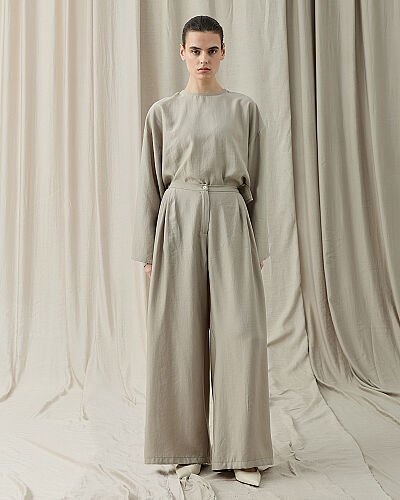 Tencel Küçük Pileli Bol Pantolon Taş - Aybikestil (1)