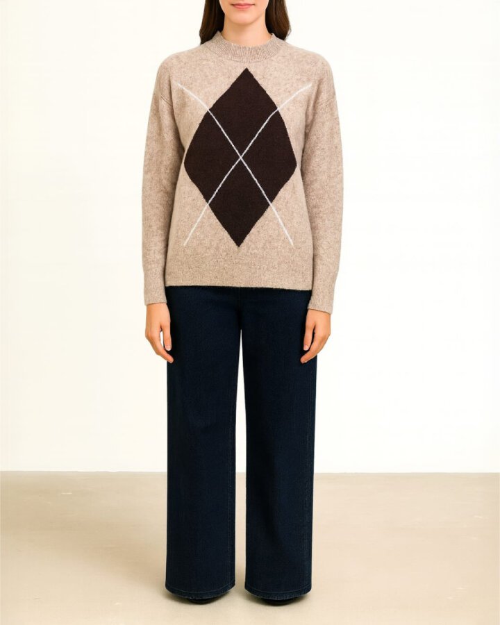 Triko Baklava Desen Kazak Bej - Aybikestil (1)