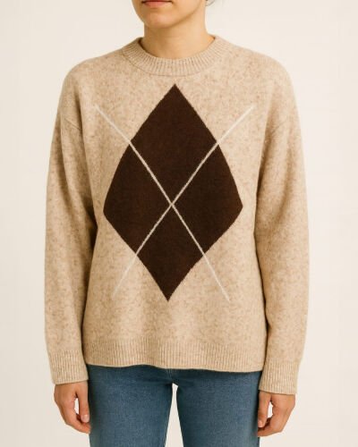 Triko Baklava Desen Kazak Bej 