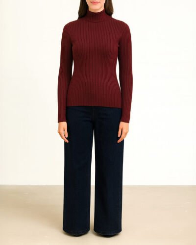 Triko Balıkçı Yaka Fitilli Body Bordo - Aybikestil (1)