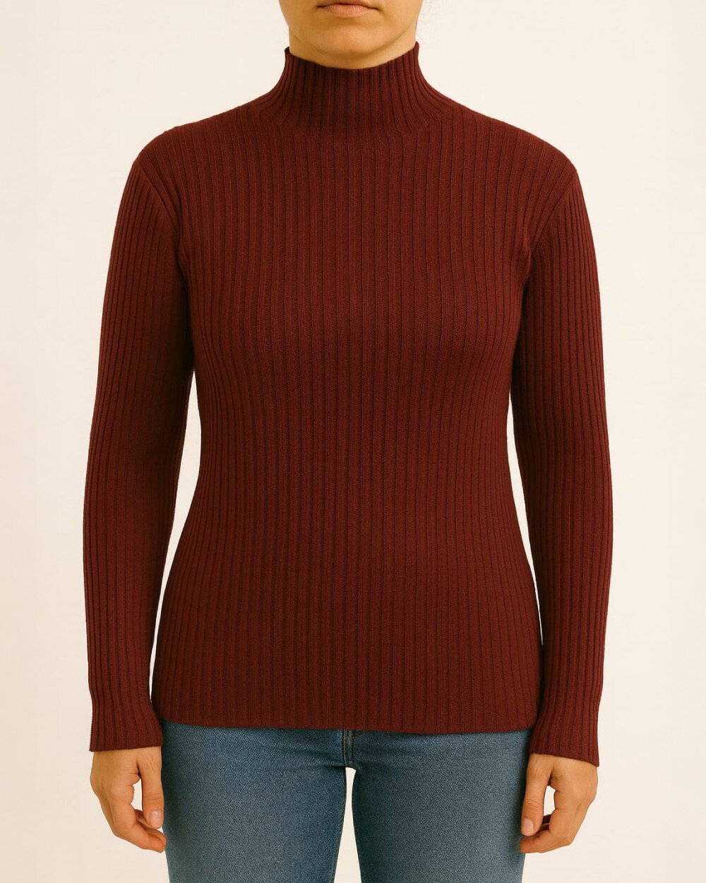 Triko Balıkçı Yaka Fitilli Body Bordo - Aybikestil