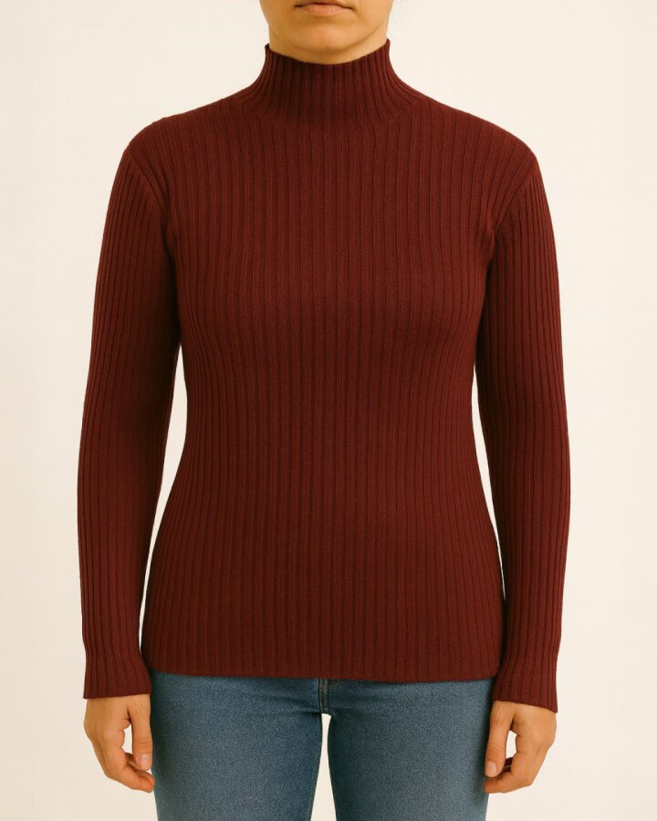 Triko Balıkçı Yaka Fitilli Body Bordo