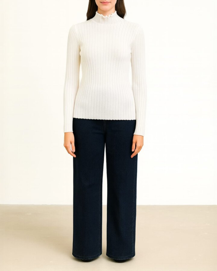 Triko Balıkçı Yaka Fitilli Body Ekru - Aybikestil (1)