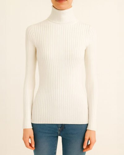 Triko Balıkçı Yaka Fitilli Body Ekru 