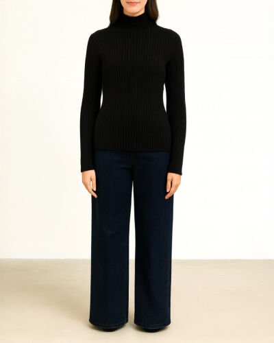 Triko Balıkçı Yaka Fitilli Body Siyah 