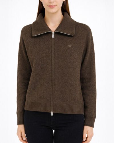 Triko Çift Fermuarlı Hırka Acı Kahve 