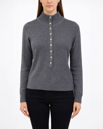 Triko Önden Çıt Çıtlı Fitilli Kazak Antrasit 