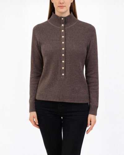 Triko Önden Çıt Çıtlı Fitilli Kazak Kahve 