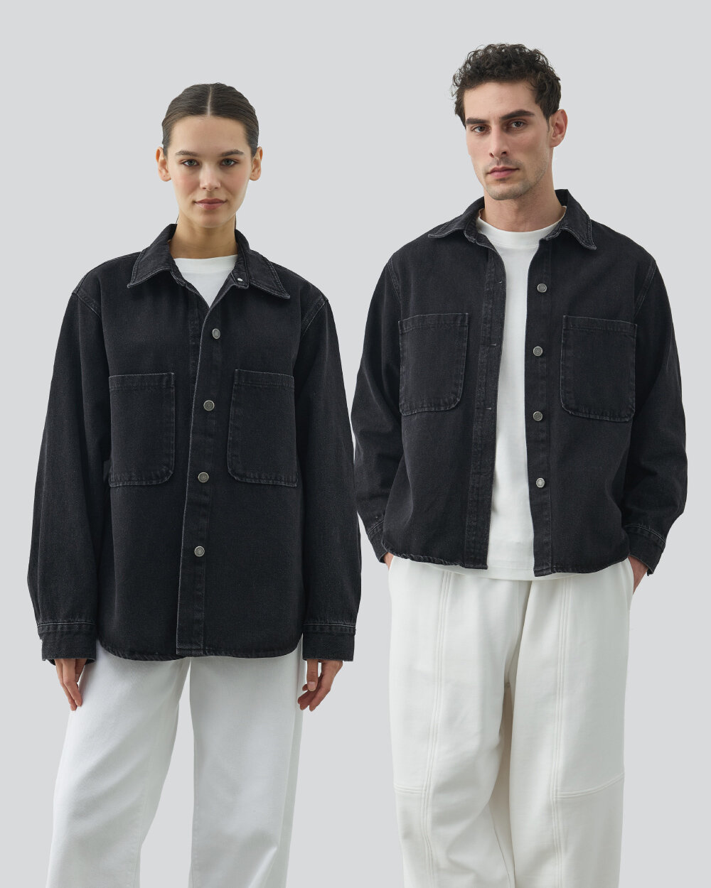 Unisex Çift Cepli Jean Ceket Çift Paket Füme - 