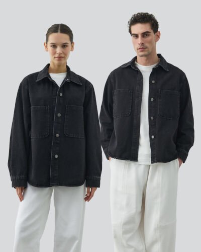 Unisex Çift Cepli Jean Ceket Çift Paket Füme 