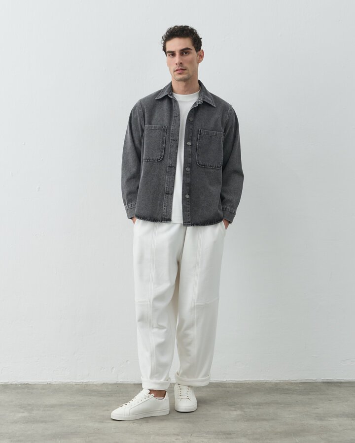 Unisex Çift Cepli Jean Ceket Çift Paket Gri - Aybikestil (1)